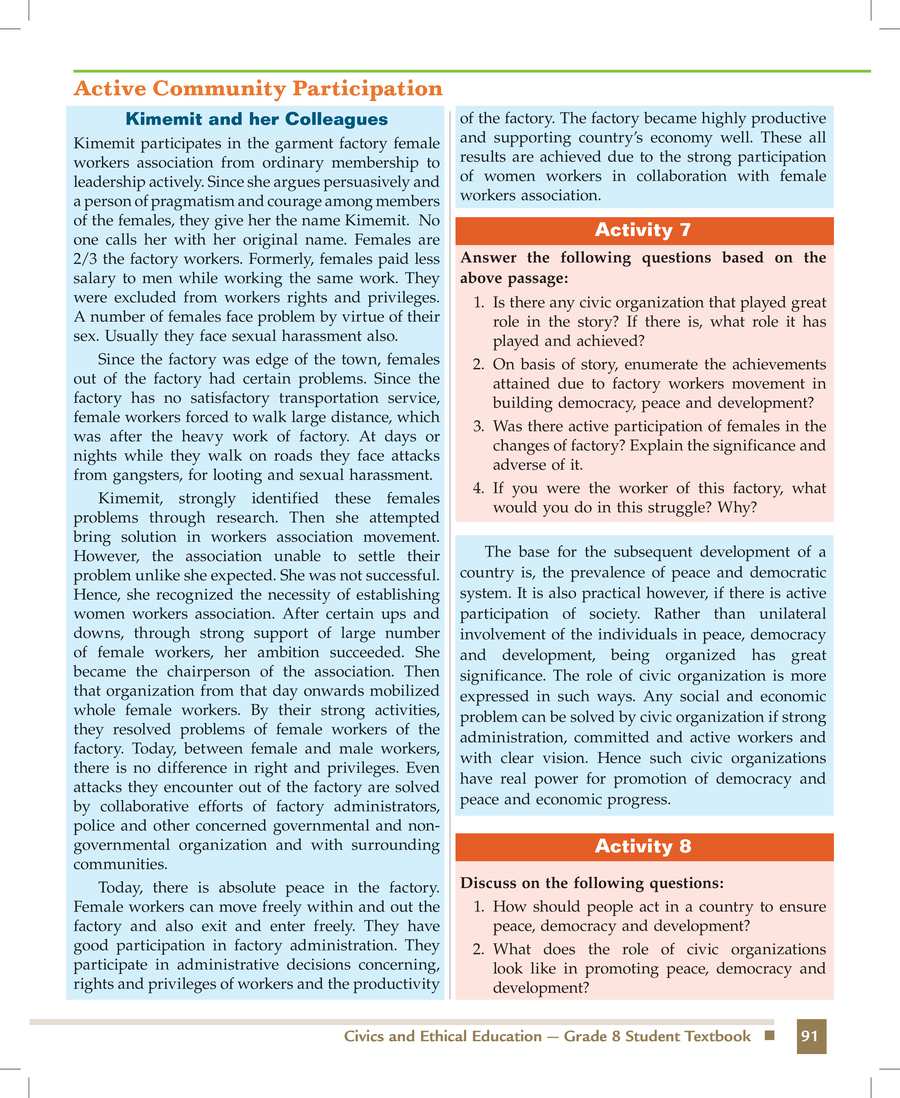 Civics and Ethical Education grade 8
                
                page 99